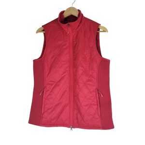 LL Bean Sherpa Fleece Lined Quilted Vest 291762 Misses Size M Zip Up Stretch Red